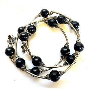 Black Stones and BUTTERFLIES Memory Bead Wrap Bracelet with